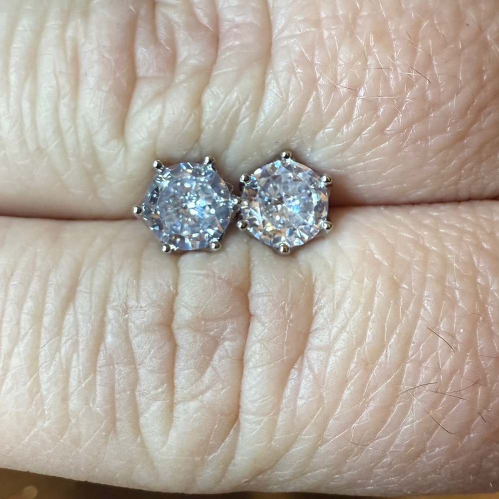 Round Cubic Zirconia 1ct (2ct total) solitaire stud earrings, sterling silver